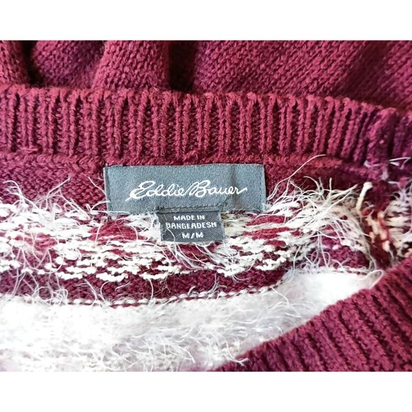 Eddie Bauer Sweater Size M Burgundy Maroon Pullover Crewneck Preppy Academia - Picture 7 of 15